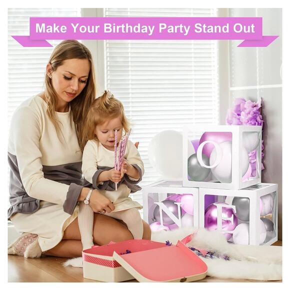 ONE First Birthday Balloon Boxes & Party Balloon Stand Column Tower - Picture 2 of 9